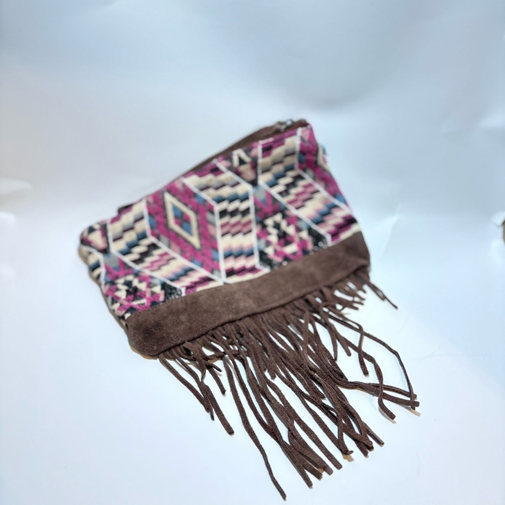 American Eagle Outfitters Brown Suede Fringe Purse Bag Boho Hippie Western